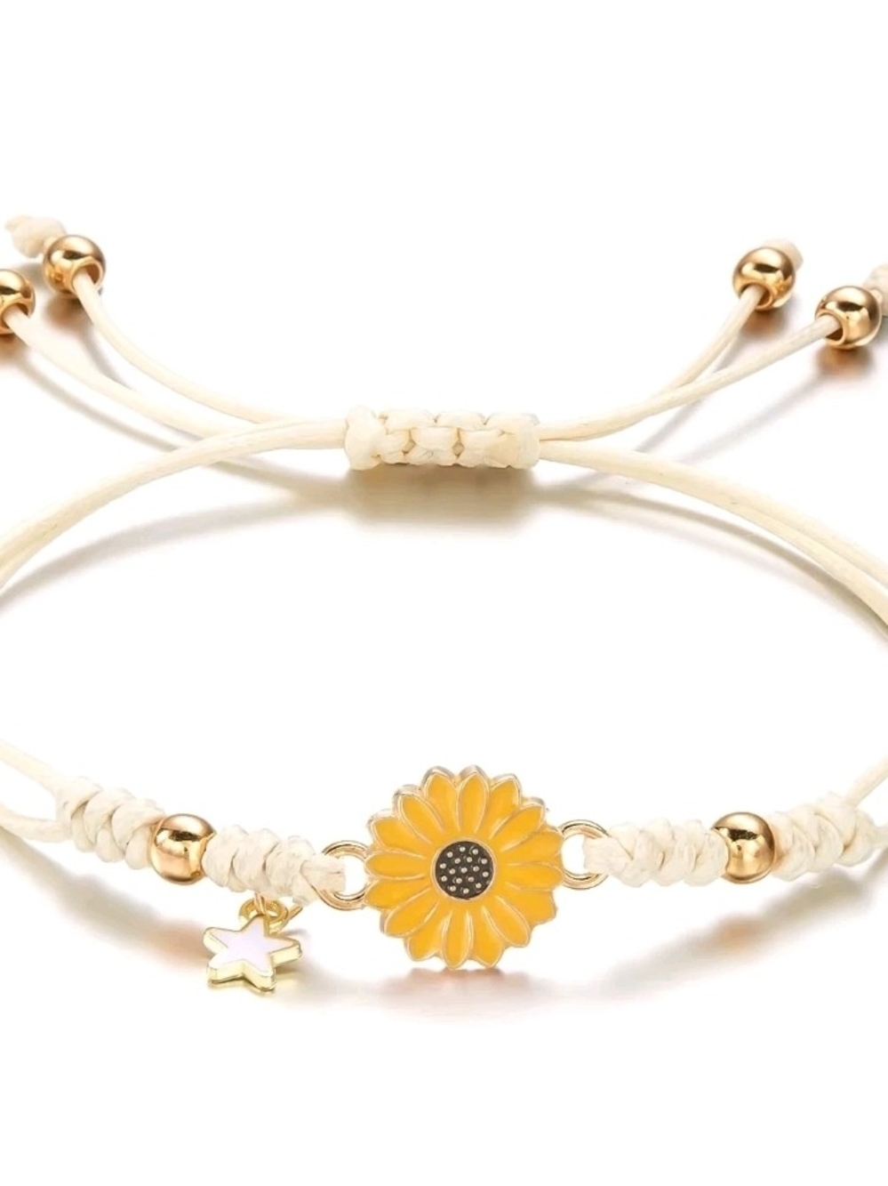 Yellow Sunflower Cord Bracelet with Mini Star Charm